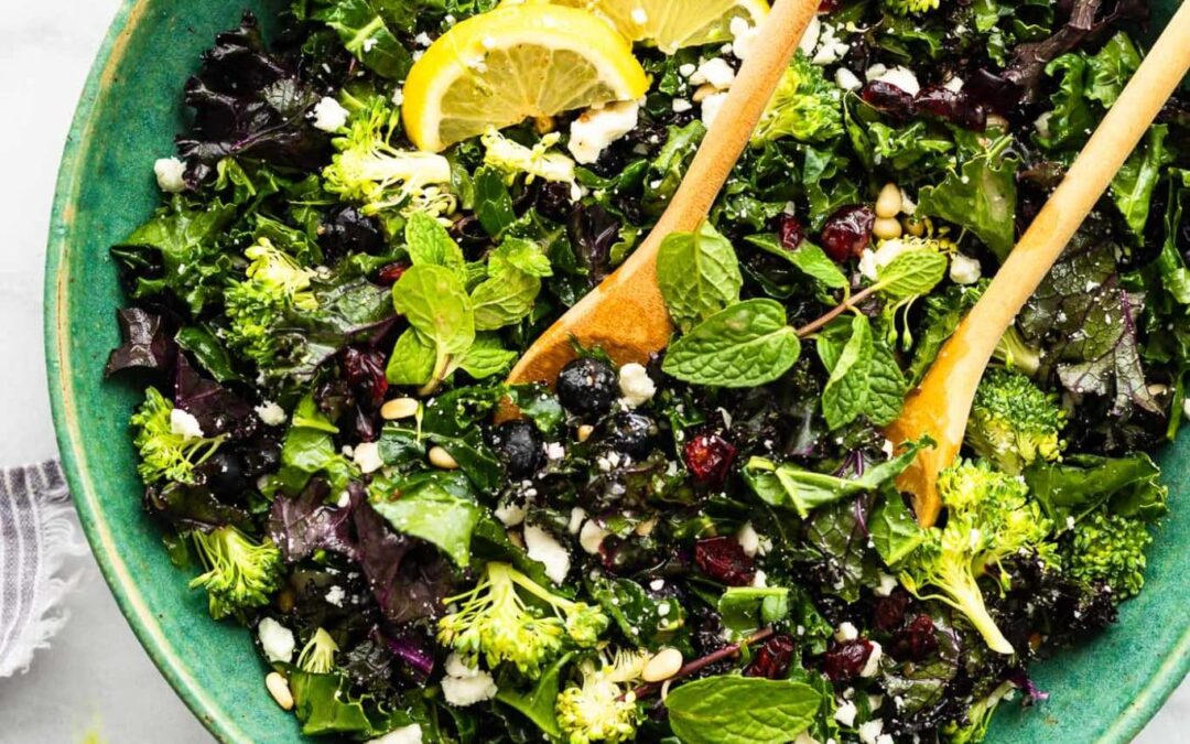 Kale Blueberry Salad with Lemon Tahini Dressing